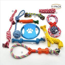 Flowersea998 Dog Rope Toys,Durable Cotton Pets Puppy Chew Dog Rope Toy Assortment for S M L Breeds Playing Playtime Teeth Cleaning Training Tug-of-War Balls Dog Bones Birthday Set of 11