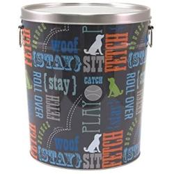 Paw Prints 37581 15 lb. Tin Pet Food Container, Wordplay Design, 12”H x 10.25” W x 10.25” L, Word Design