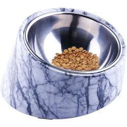 ljfjf Mess Free 15deg; Slanted Bowl for Dogs and Cats, Tilted Angle Bulldog Bowl Pet Feeder, Non-Skid & Non-Spill, Easier to Reach Food 600ml Light Blue