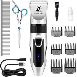 Bonve Pet Dog Clippers, Dog Grooming Kit Quiet Electric Pet Clippers Cordless Rechargeable Professional Dog Hair Clippers for Horse Dogs Cats Pets