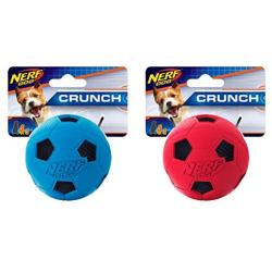 Nerf Dog Soccer Ball Dog Toy with Interactive Crunch, Lightweight, Durable and Water Resistant, 2.5 Inches, for Small/Medium/Large Breeds, Two Pack, Red and Blue