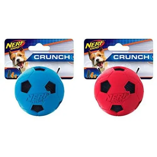 Nerf Dog Soccer Ball Dog Toy with Interactive Crunch, Lightweight, Durable and Water Resistant, 2.5 Inches, for Small/Medium/Large Breeds, Two Pack, Red and Blue Nerf Dog Soccer Ball Dog Toy with Interactive Crunch, Lightweight, Durable and Water Resistant, 2.5 Inches, for Small/Medium/Large Breeds, Two Pack, Red and Blue