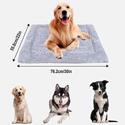 FEBSNOW Dog Bed Mat, Soft Crate Pad with Premium Dog Blanket, Washable Dog Crate Bed for Large Medium Small Dogs Cat Beds（Silver Gray）