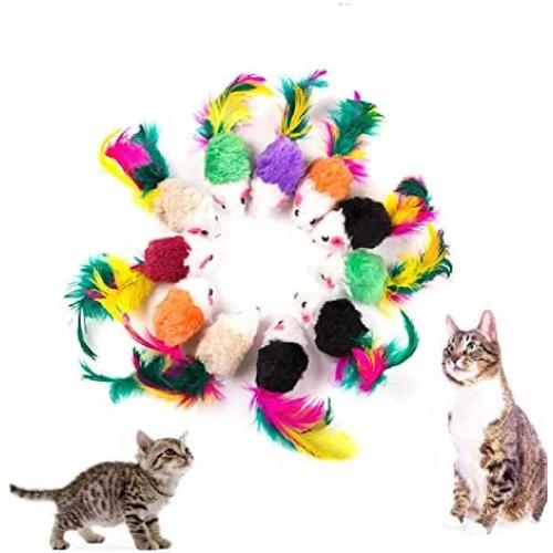 Pet Cat Chew Interactive Feather Mouse Cartoon Toy, Sarahair Cat Kitten Teaser Play Catch Colorful Plsh Mice Toy Cat Kitten Scratch Anime Dolls Toy Pet Cat Kitten Training Toy Gift Supplies 5pc Random