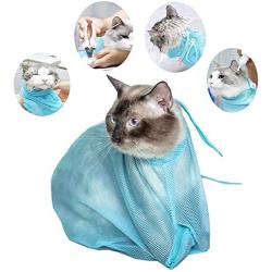 MJEMS Cat Grooming Bag Puppy Dog Shower Mesh Bag with Adjustable Drawstring, Multiuse Breathable Anti-Bite Anti-Scratch Cat Restraint Bag for Bathing Injecting Examining Nail Trimming