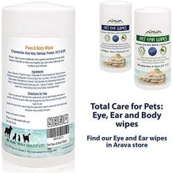 Arava Natural Dog & Cat Grooming Wipes - Pet Cleansing Wipes for Dogs Cats Puppies Kittens - for Paws & Body - Remove Dirt Dust & Odors - Gentle Cleansing & Deodorizing Formula - 50 Count (7.5'' x 5'')