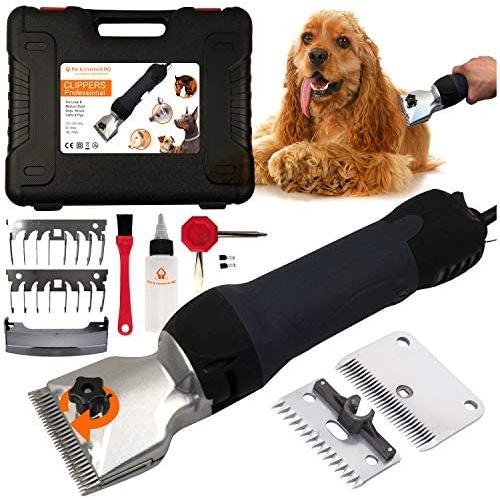 Pet & Livestock HQ | 380W Professional Dog Grooming Clippers Kit, XL & Large Dog Haircut Machine, Heavy-Duty, Electric Hair Trimmer for Dogs with Thick Coats, Horses, Equine, Cattle, 2 Blades