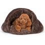 PLS Birdsong The Original Cuddle Pouch Pet Bed (Small), Dog Cave, Covered Hooded Pet Bed, Cosy, for Burrower Cats and Dogs, Brown