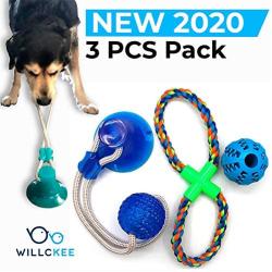 Set of 3 Interactive Dog Toys Dogs, Pet Chew Toy with Suction Cup, Pet Rope Toy, Teeth Cleaning and Feeder Dog Toy, Durable, Self-Playing, Pet Ball Toy for Tugging, Pulling, Chewing, Playing, ball dog