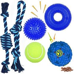 Yipetor Dog Squeaky Toy Ball, Aggressive Chewers, TPR Rubber Soft Spiked Ball Interactive Toys, Water Toy, High Bounce Tennis, IQ Training Ball, Rope, Teeth Cleaning, for Medium Large Dogs (6 Pack)