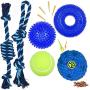 Yipetor Dog Squeaky Toy Ball, Aggressive Chewers, TPR Rubber Soft Spiked Ball Interactive Toys, Water Toy, High Bounce Tennis, IQ Training Ball, Rope, Teeth Cleaning, for Medium Large Dogs (6 Pack)