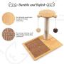 Odoland Cat Scratching Posts with Cat Self Groomer Massage Comb, 1 Sisal Scratch Pole Cat Scratcher with 4 Dangling Ball, Carpeted Base Play Area with Sisal Cat Scratching Pad and Small Perch