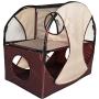 PET LIFE Kitty-Play Collapsible Travel Interactive Kitty Cat Tree Maze House Lounger Tunnel Lounge, One Size, Brown and Khaki