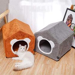 Cat Small Dog Cosy Bed Pets Cartoon Bed Hideout Cave, Washable，Winter Warm House,Universal Pet House (Brown)