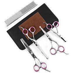 Pet Grooming Scissors Kit - Cat Dog Grooming Scissors - 5 PCS( For Trimming Body, Face, Ear, Nose, Paw) , Sharp Shears with Safety Rounded Tips for Small, Medium & Large Pets ( Include Grooming Comb )