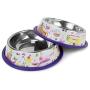 Weebo Pets 3-in-1 Cat Food & Water Bowls with Mat Set - Cat Tales: The Regulars Premium 4 oz. Stainless Steel Dishes with Food-Grade Silicone Feeding/Litter Box Mat