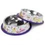 Weebo Pets 3-in-1 Cat Food & Water Bowls with Mat Set - Cat Tales: The Regulars Premium 4 oz. Stainless Steel Dishes with Food-Grade Silicone Feeding/Litter Box Mat