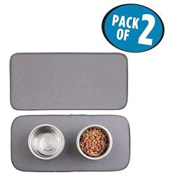 mDesign Premium Quality Microfiber Polyester Pet Food and Water Bowl Feeding Mat for Cats - Ultra Absorbent Reversible Placemat - Folds for Compact Storage - Small, 2 Pack - Pewter Gray/Ivory