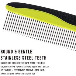 MG+ Dog Comb, Cat Comb with Rounded and Smooth Ends Stainless Steel Teeth and Non-Slip Grip Handle, Pet Comb for Long and Short Haired Dogs, Cats and Other Pets