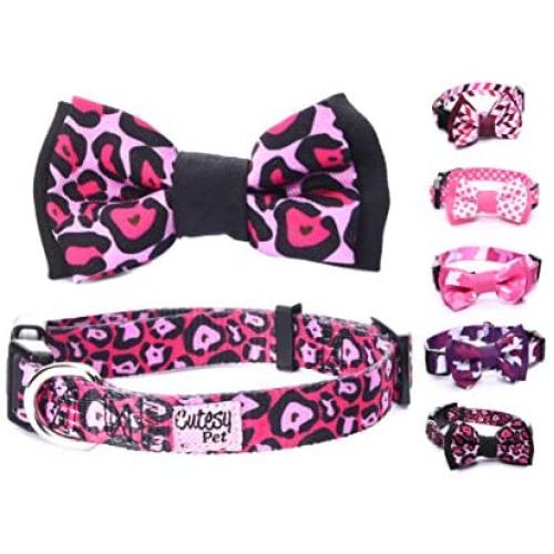 Cutesy Pet Dog Collar with Adjustable Bow | 4 Designs in 4 Sizes | Comfortable and Strong