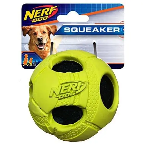 Nerf Dog 3.5in Squeak Bash Rubber Wrapped Tennis Ball: Green, Dog Toy Nerf Dog 3.5in Squeak Bash Rubber Wrapped Tennis Ball: Green, Dog Toy