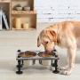 MyGift Torched Wood & Industrial Metal Elevated Double Pet Feeder Stand with 2 Stainless Steel Bowls