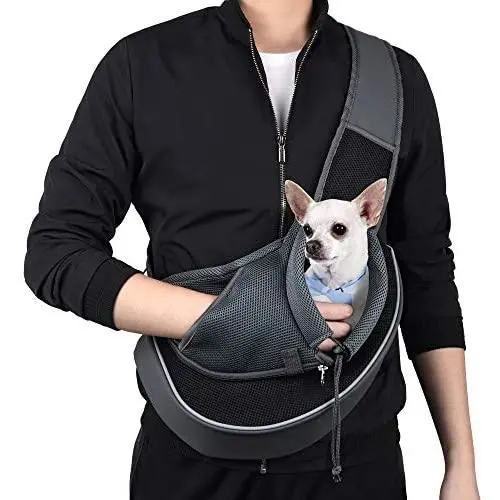 WOYYHO Pet Dog Sling Carrier Breathable Mesh Adjustable Strap Travel Sling Bag Carrier for Dogs Cats Bunny WOYYHO Pet Dog Sling Carrier Breathable Mesh Adjustable Strap Travel Sling Bag Carrier for Dogs Cats Bunny