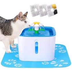 Cat Water Fountain with LED Water Level Window, 84oz/2.5L Automatic Pet Fountain, Ultra Silent Healthy and Hygienic, 3 Modes Drinking Fountain, with 1 Carbon Filter and 1 Large Silicone Mat