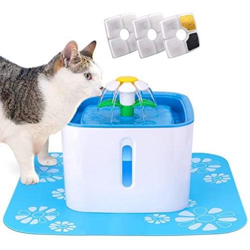 Cat Water Fountain with LED Water Level Window, 84oz/2.5L Automatic Pet Fountain, Ultra Silent Healthy and Hygienic, 3 Modes Drinking Fountain, with 1 Carbon Filter and 1 Large Silicone Mat
