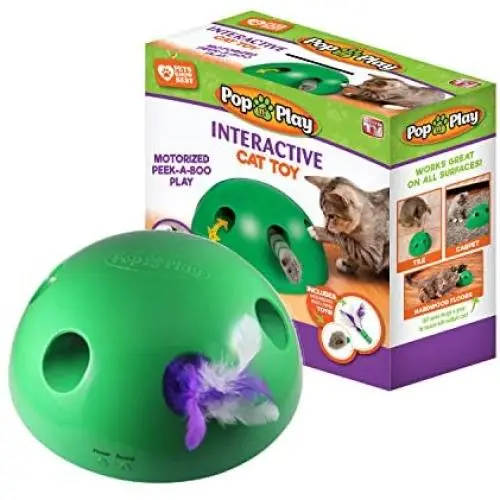 Allstar Innovations Pop N’ Play Interactive Motion Cat Toy, Includes: Electronic Smart Random Moving Feather & Mouse Teaser, Mouse Squeak Sound Optional & Auto Shut Off. Best Cat Toy Ever!