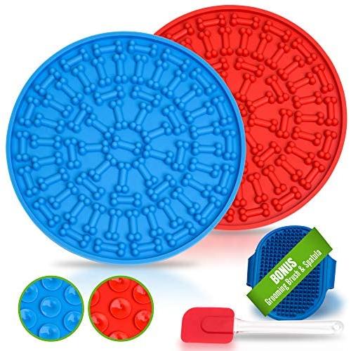 Dog Lick Mat for Anxiety - Red & Blue Dog Licking Mat - Dog Peanut Butter Lick Pad - Dog Bathing Puppy Lick Mat, Dog Licking Pad for Grooming - Easy Dog Lick Pad - Dog Licking Toy & Dog Licking Bowl