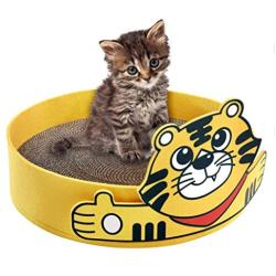 VIRTUAL UNIQUE Cartoon Cat Scratcher - Eco-Friendly - Non-Toxic - Fresh Catnip Included - Cat Scratch Pad Fits Cats - Available in Yellow or Black Colors - 16 x 16 x 4 inches