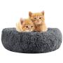 Calming Shag Faux Fur Donut Cuddler Dog Bed Cat Bed Self Warming Autumn Winter Indoor Snooze Sleeping Bed Soft Fluffy Plush Round Pet Bed for Small Medium Dogs and Cats, Anti-Slip Waterproof Base