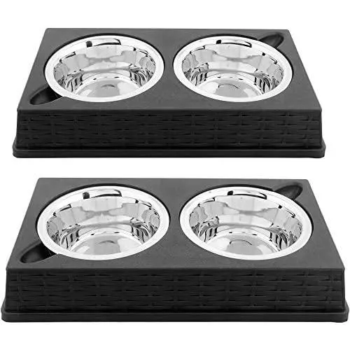 Iconic Pet Colour Splash Designer Rattan Pet Double Diner (Set of 2) Iconic Pet Colour Splash Designer Rattan Pet Double Diner (Set of 2)