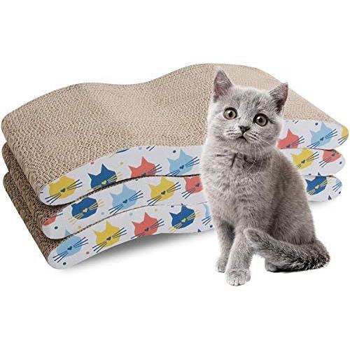 Pet Prime 3PCS Cat Scratcher Cardboard Board 3 Pack Cat Recycle Corrugated Scratching Pad Cat Scratching Lounge Sofa Bed Wave Shape Cat Scratch Pad with Catnip