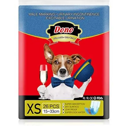 Dono Disposable Dog Diapers Male-Dogs Jeans Super Absorbent Soft Pet Diapers Doggie Wraps for Male Puppy Dogs,26pcs Leak Protection Excitable Urination or Incontinence