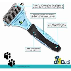 Dudi Pet Grooming Comb - with 2 Sided Professional Grooming Rake for Cats & Dogs - Safe Dematting Comb for Easy Mats & Tangles Removing - No More Nasty Mats and Flying Hair