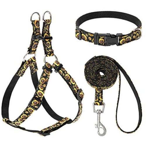 PUPTECK No Pull Dog Harness with Leash and Collar Set - Sunflower Adjustable and Durable Dog Harness for Small Medium Dogs Outdoor Walking