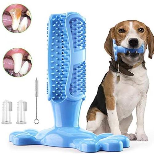 Erichome Dog Toothbrush Chew Toys - 2019 Upgraded Puppy Dog Teeth Cleaning Stick - Natural Rubber Dental Toothbrush Toys for Dog,2PC with Finger Toothbrush