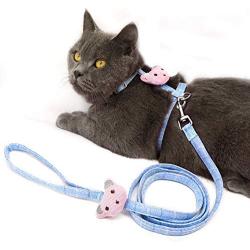 Forestpaw Cute Cat Halter Harness with Matching Leash,Escape Proof Adjustable Soft Canvas Strap and Long Leash for Cat Kitten Interaction and Outdoor Walking