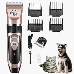 KaKaSure Dog Clippers Noiseless Pet Grooming Clipper, USB Rechargeable Cordless Dog Grooming Kit, Electric Pets Hair Trimmers for Dogs Cats and Other Pets(Rose Gold)