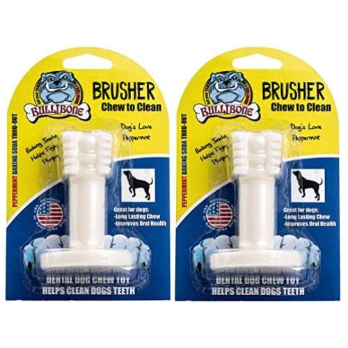 Bullibone Brusher: Dog Teeth Cleaning Brushing Toothbrush Stick - Long Lasting Nylon Peppermint Chew Toy for Dog Oral Care and Dental Health for Small Dogs and Puppies