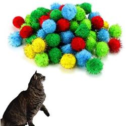 TKOnline 100 Piece Assorted Color Sparkle Balls Glitter Tinsel Balls My Cats All Time Favorite Toy Pom Ball for Cat Toys cat Toys,cat Balls,cat Toys Balls,pom Balls Cats,Sparkle Balls for Cats