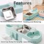 Cage Dual Bowl, Crate Hanging Bowl, Bowl with Water Bottle Removable Stainless Steel Water Food Feeder Bowls Cage Coop Dish Holder with Bolt for Bird Rabbit Dog Cat, Food Water Bowl 2 in 1 Design Blue
