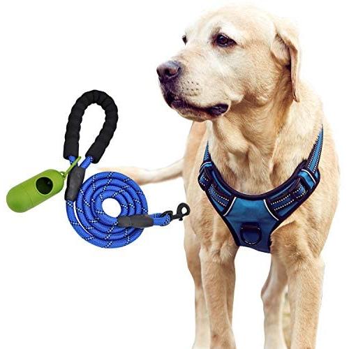 No-Pull Dog Harness with Leash,Adjustable Soft Padded Dog Vest, Reflective No-Choke Pet Oxford Vest with Easy Control Handle for Large Dogs (Blue, S)