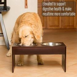 PetFusion Elevated Dog Bowls, Cat Bowls -- Bamboo feeder w/ Water Resistant seal (Short 4'' Tall 10'' options). US FOOD GRADE Stainless Steel raised bowls
