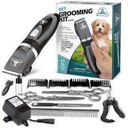 Pet Union Professional Dog Grooming Kit - Rechargeable, Cordless Pet Grooming Clippers & Complete Set of Dog Grooming Tools. Low Noise & Suitable for Dogs, Cats and Other Pets