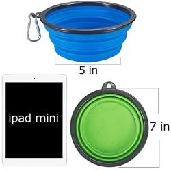 COMSUN 2-Pack Extra Large Size Collapsible Dog Bowl, Food Grade Silicone BPA Free, Foldable Expandable Cup Dish for Pet Cat Food Water Feeding Portable Travel Bowl Blue and Green Free Carabiner