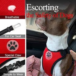 Dog Seatbelt Dog Car Harness with Pet Harness Double Breathable Mesh Fabric Vest,Adjustable Pet Seatbelt,Car Vehicle Connector Strap for Dogs and Seatbelt Extenders for Cars (Red, M)