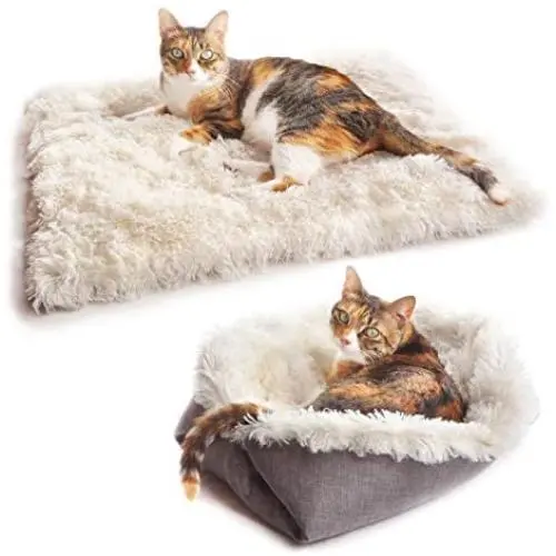 4CLAWS Furry Pet Bed/Mat (Convertible) White/Grey 4CLAWS Furry Pet Bed/Mat (Convertible) White/Grey